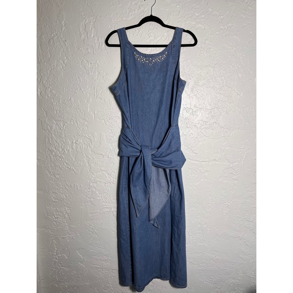 Sleeveless Denim Tie-Front Midi Dress - Blue
